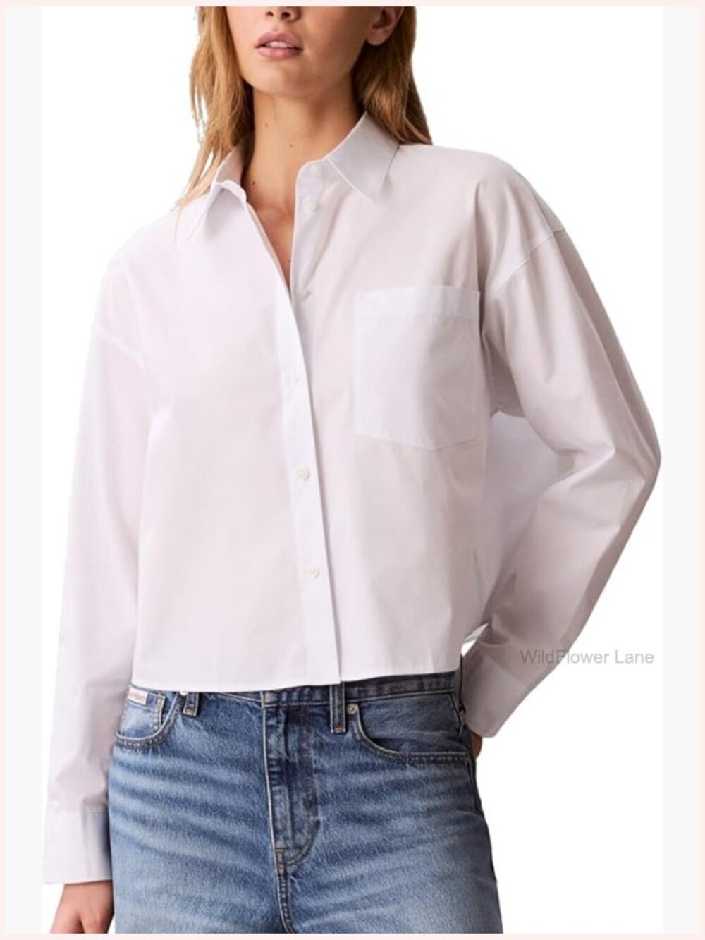 Cropped Button Down Shirt Cotton Poplin Relaxed Fit